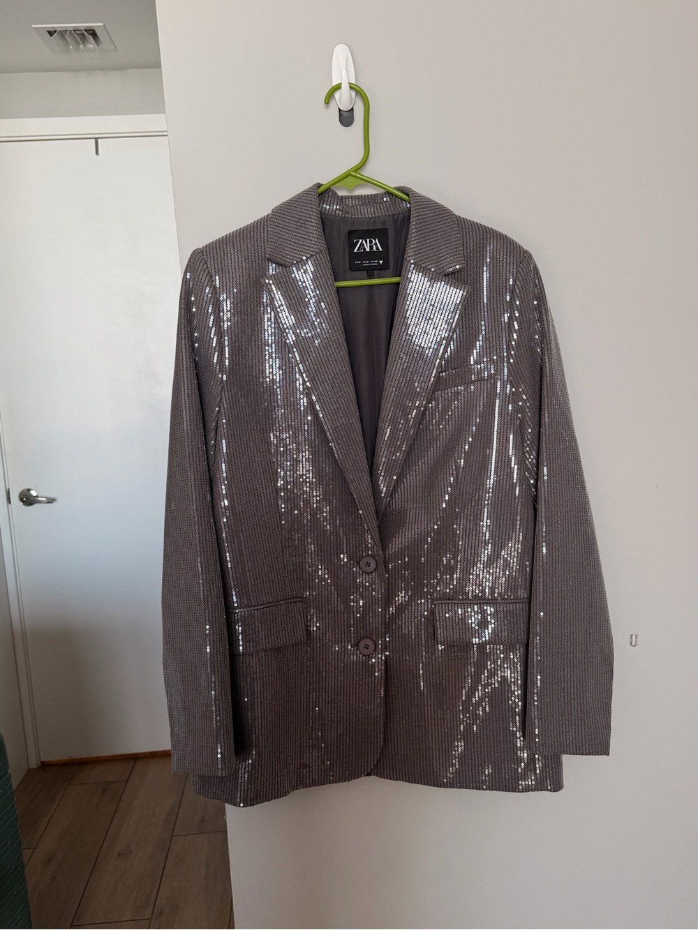 ZARA Women’s Silver Sequin Two-Button Blazer
